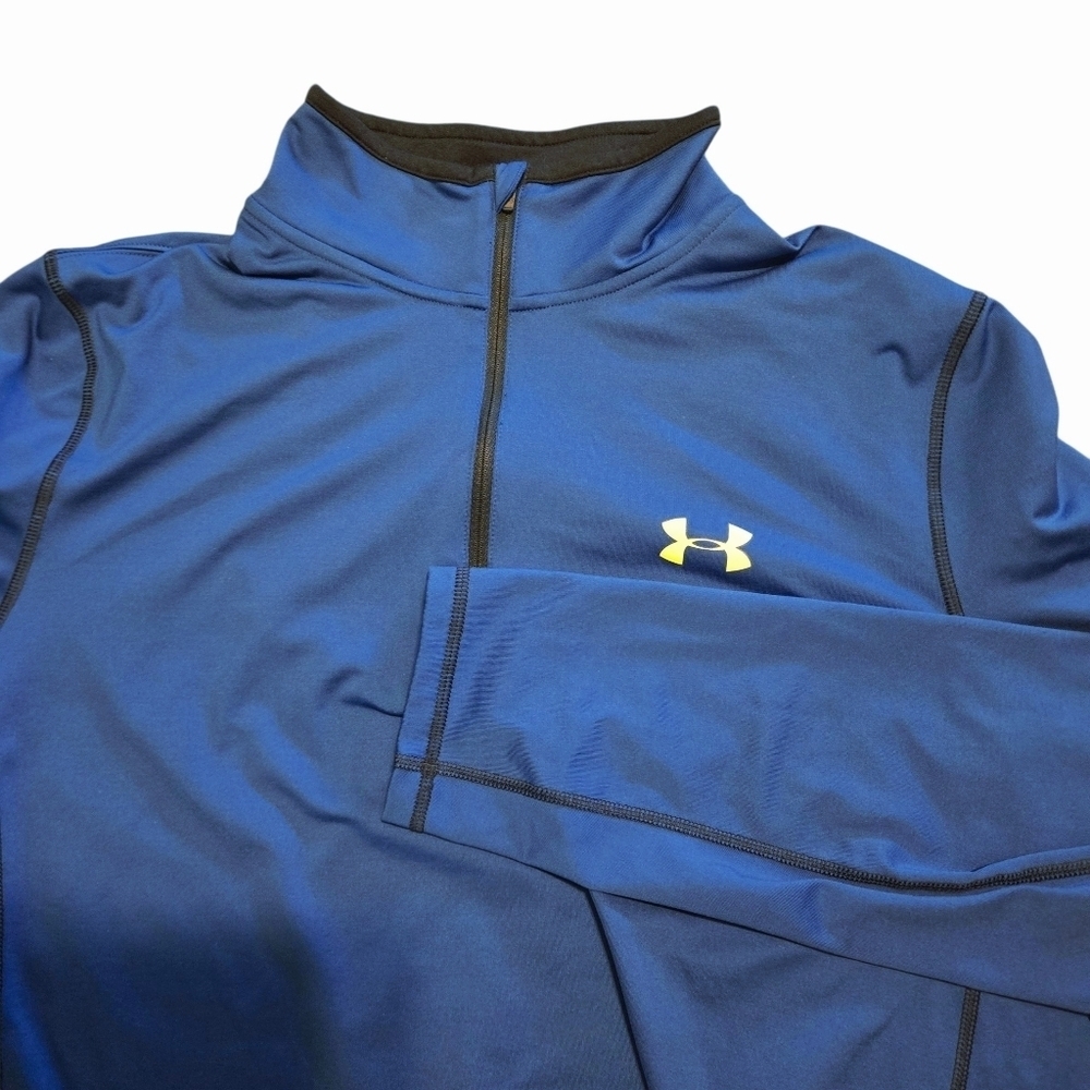 Under Armour Coldgear Men's Lg Blue Mockneck 1/4 Zip Pullover Brushed Interior